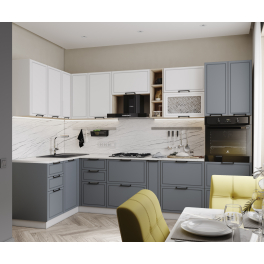 Кухня "Квадро" Белый снег и Гранит софт 1.4х3 м